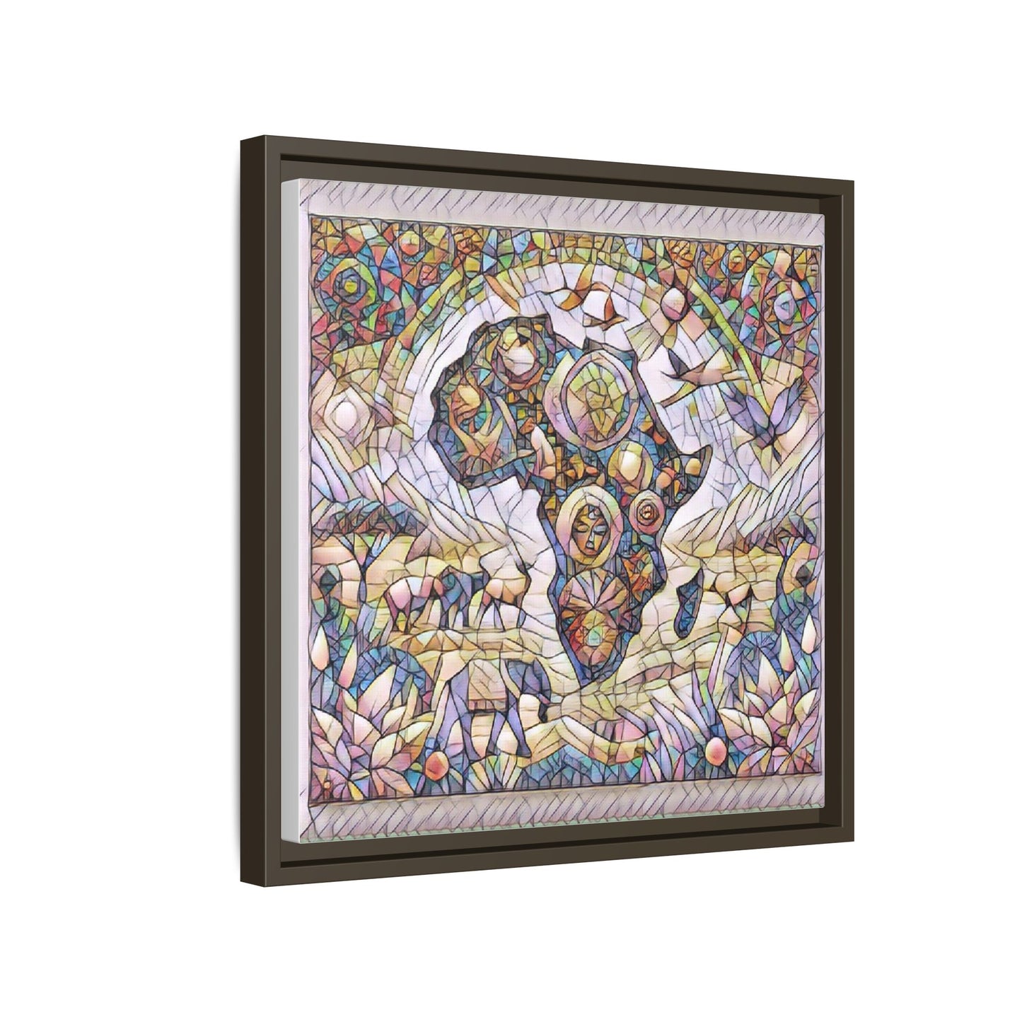 Abstract Mosaic Africa Framed Canvas — Colorful Stained-Glass Wall Art