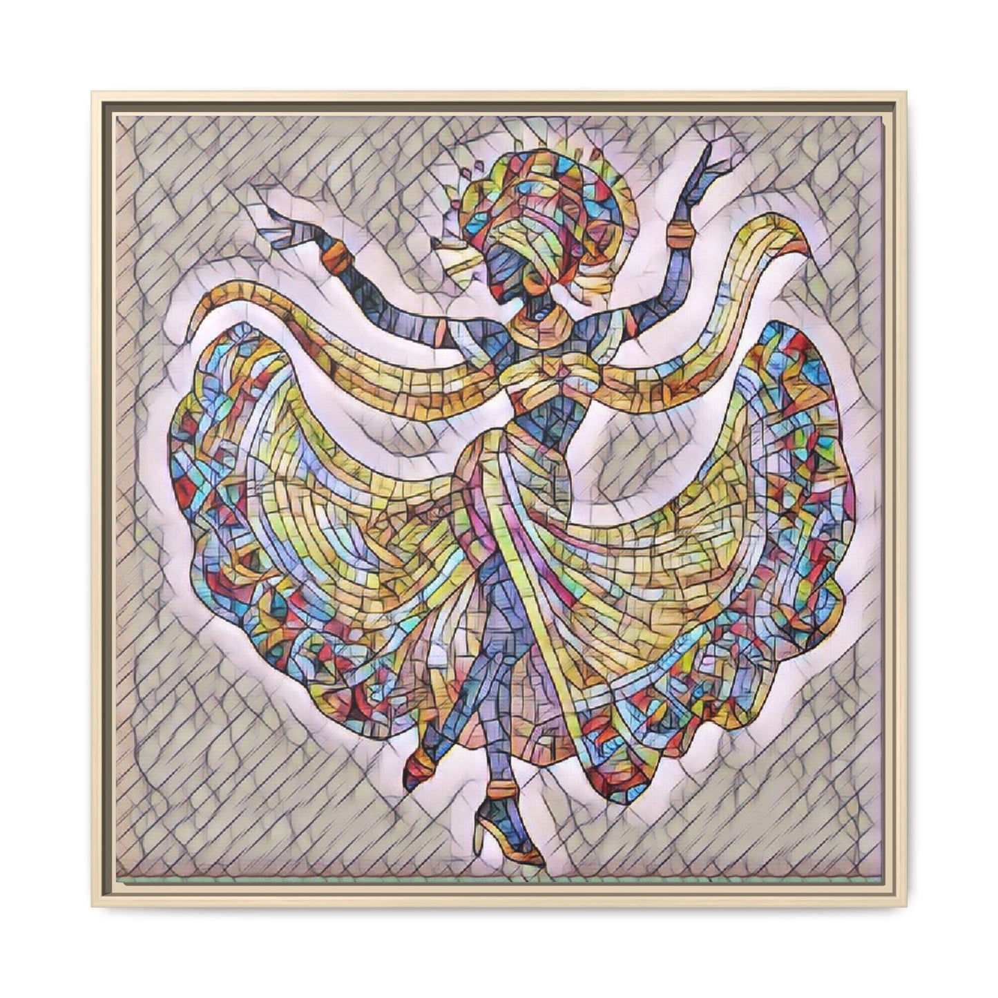 Colorful Mosaic Dancer Framed Canvas Art