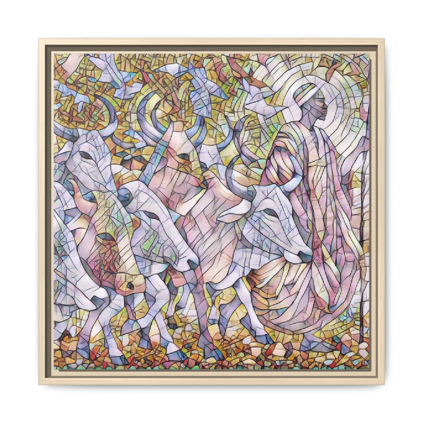 Framed Matte Canvas Art — Stained-Glass Style Cattle Herd