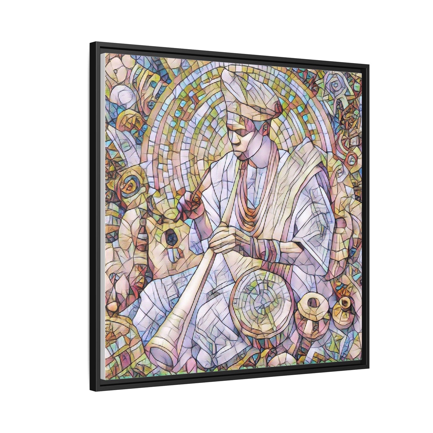Framed Matte Canvas Print — African Drummer Mosaic Art