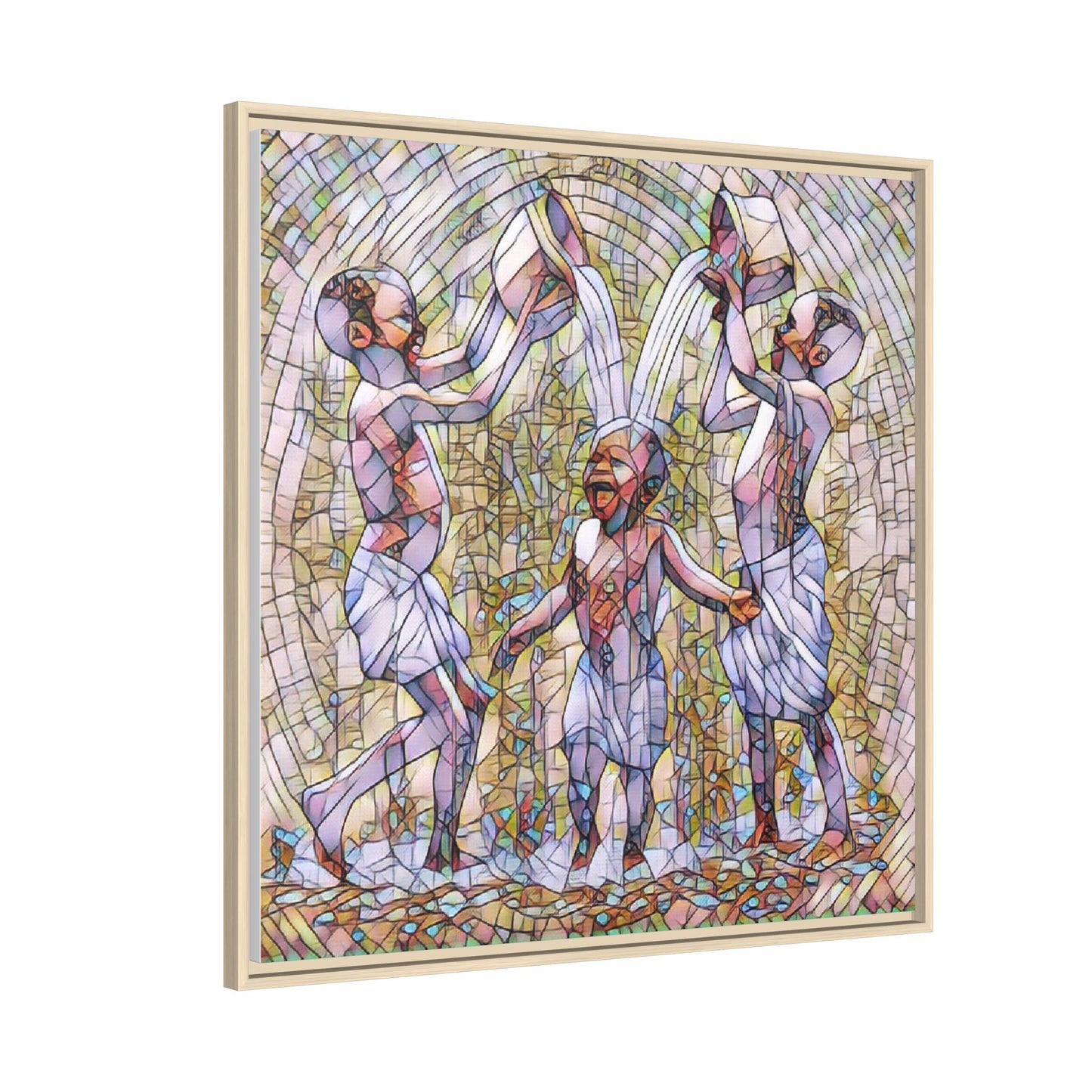Framed Matte Canvas Art – Joyful Water Dance Family Stained-Glass Print