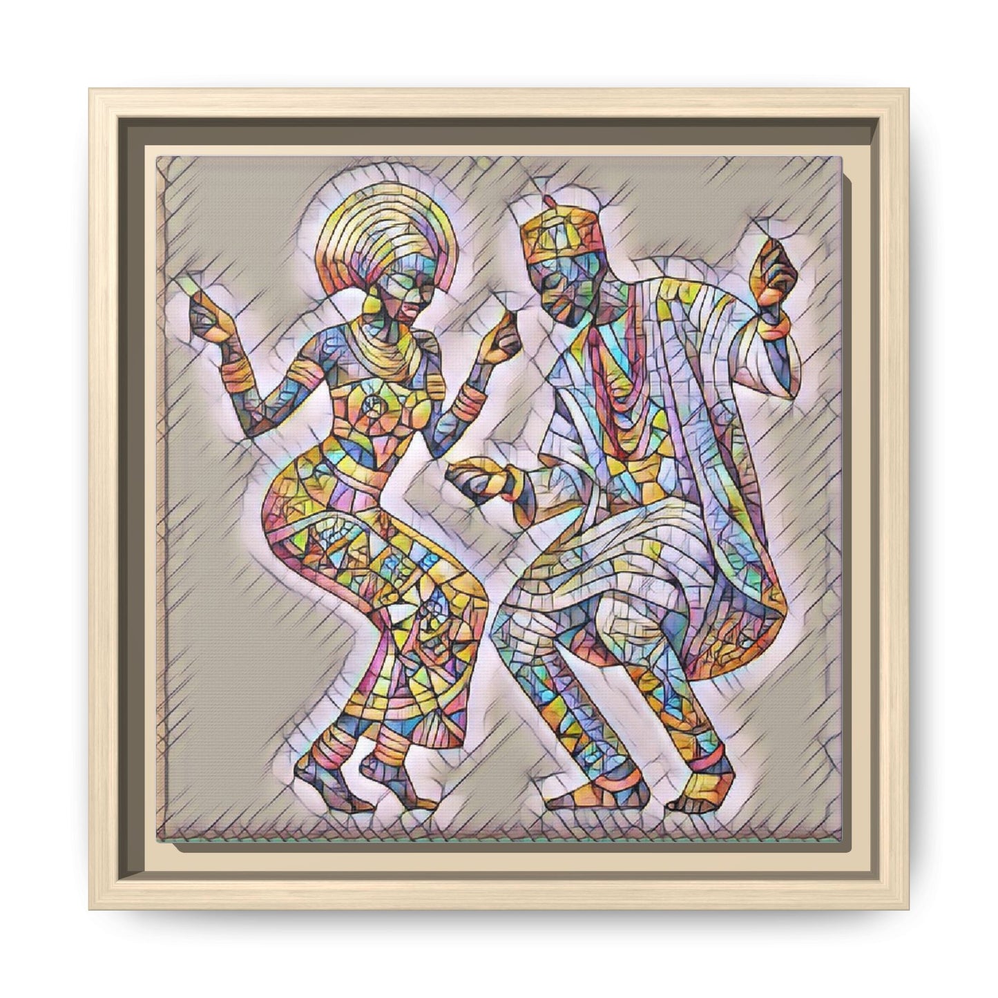 Afrobeat Dancers Framed Canvas Art — Colorful Mosaic African Dance Print