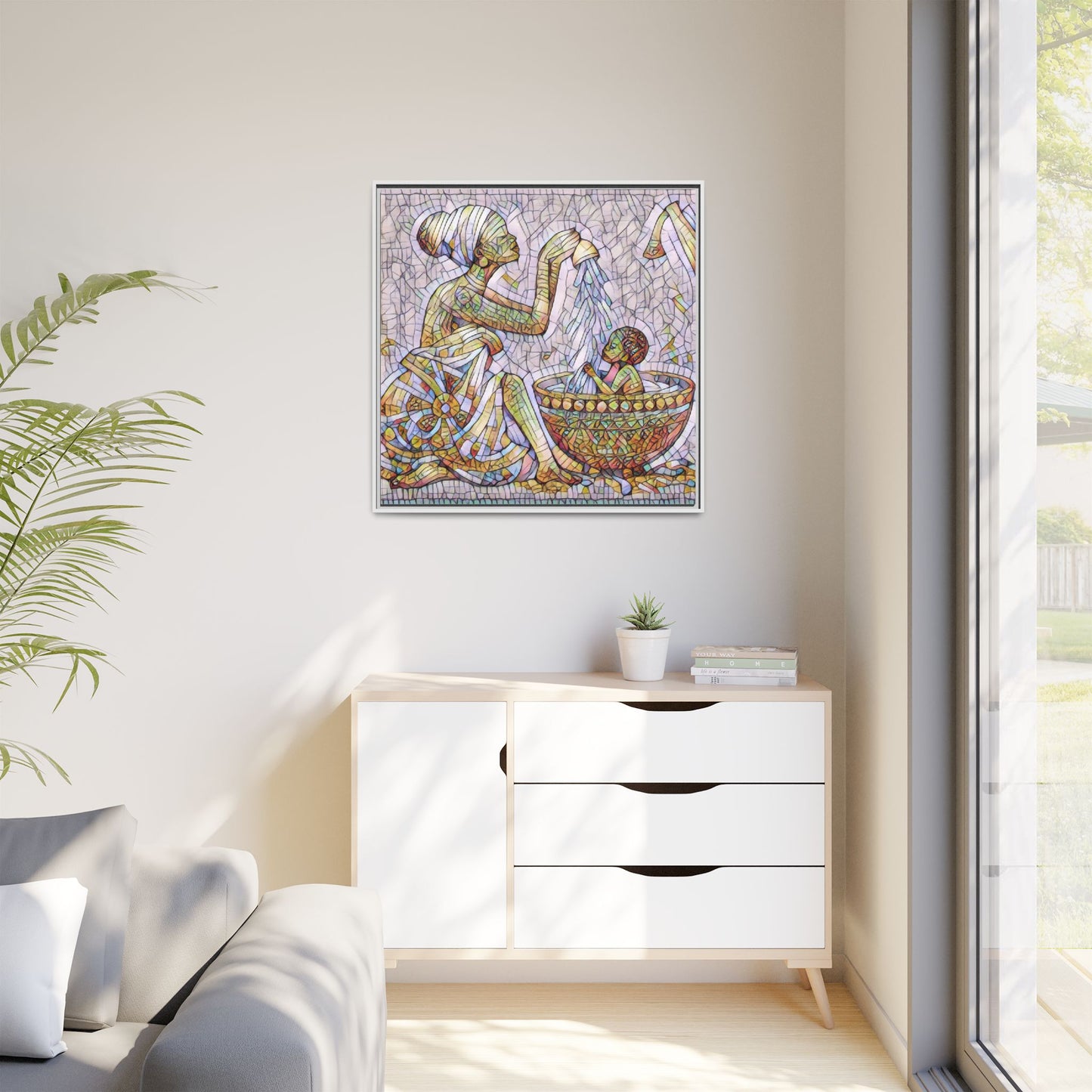 African Mother and Child Mosaic Matte Canvas (Framed)