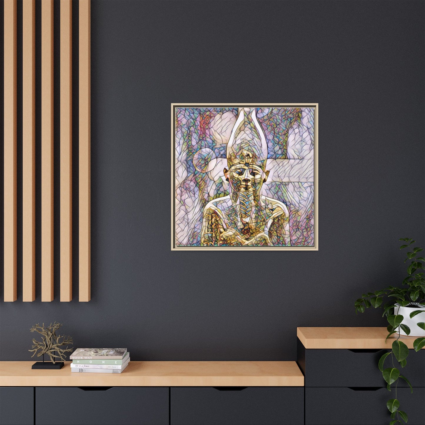 Egyptian Pharaoh Stained-Glass Style Matte Canvas Print, Framed