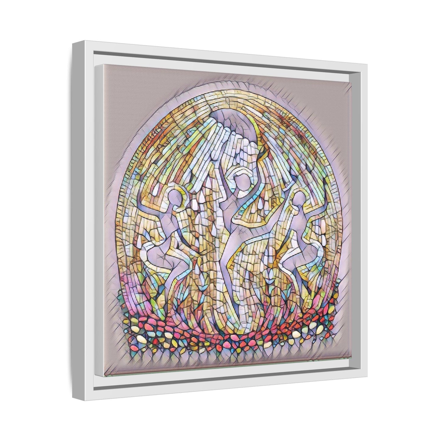 Framed Canvas Art - Stained Glass Dance Trio (Matte Multi-Color)