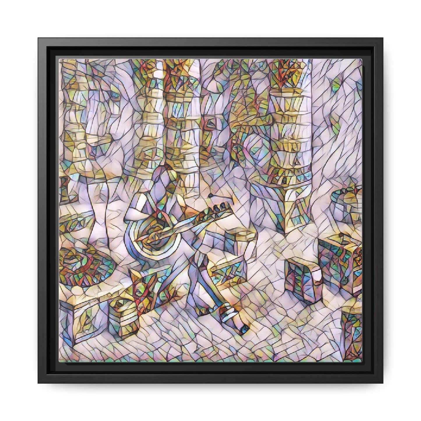 Framed Matte Canvas Art - Abstract Guitarist in Colorful Mosaic