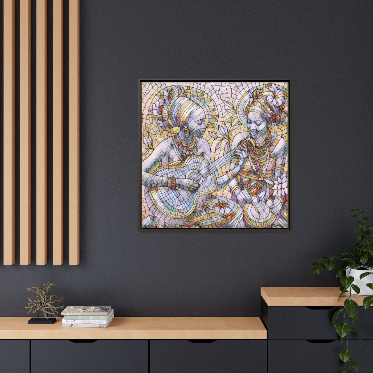 Framed Canvas Art – Colorful Mosaic Musicians Wall Decor