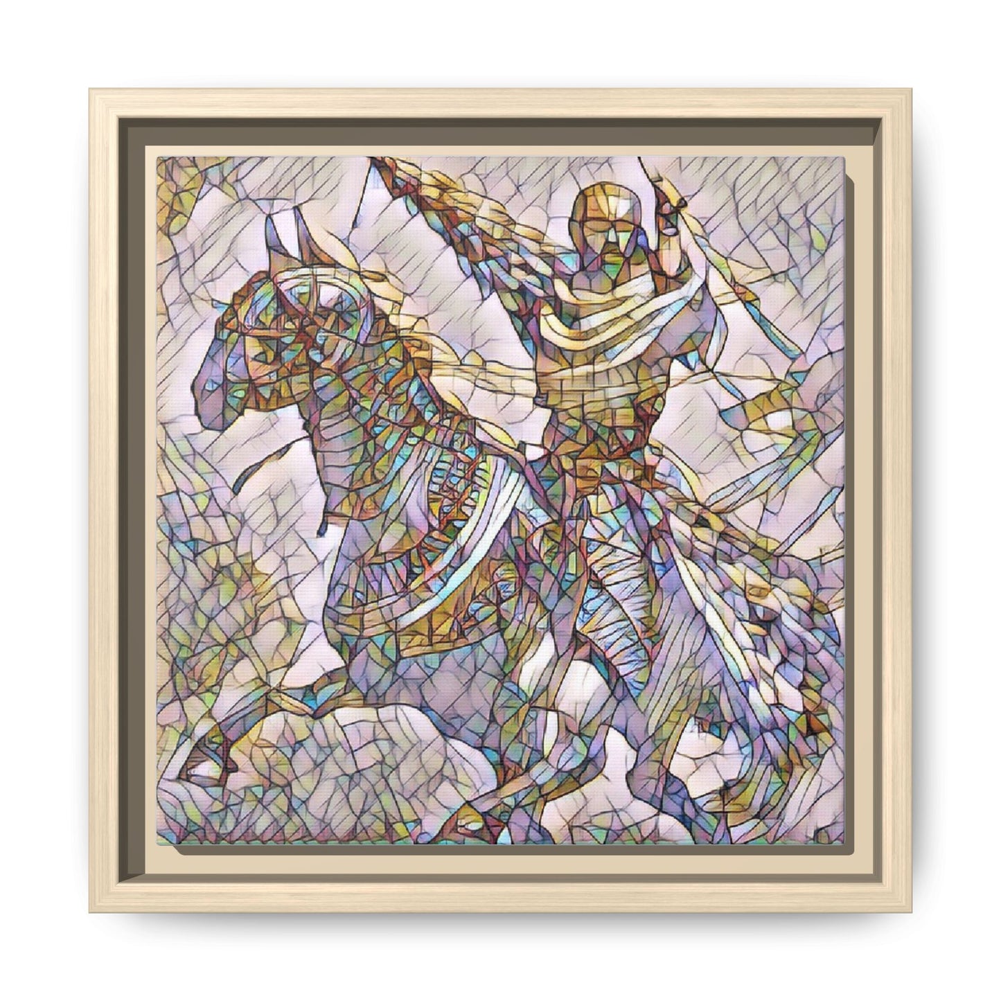 Framed Matte Canvas Print — Stained Glass Knight on Horse Artwork