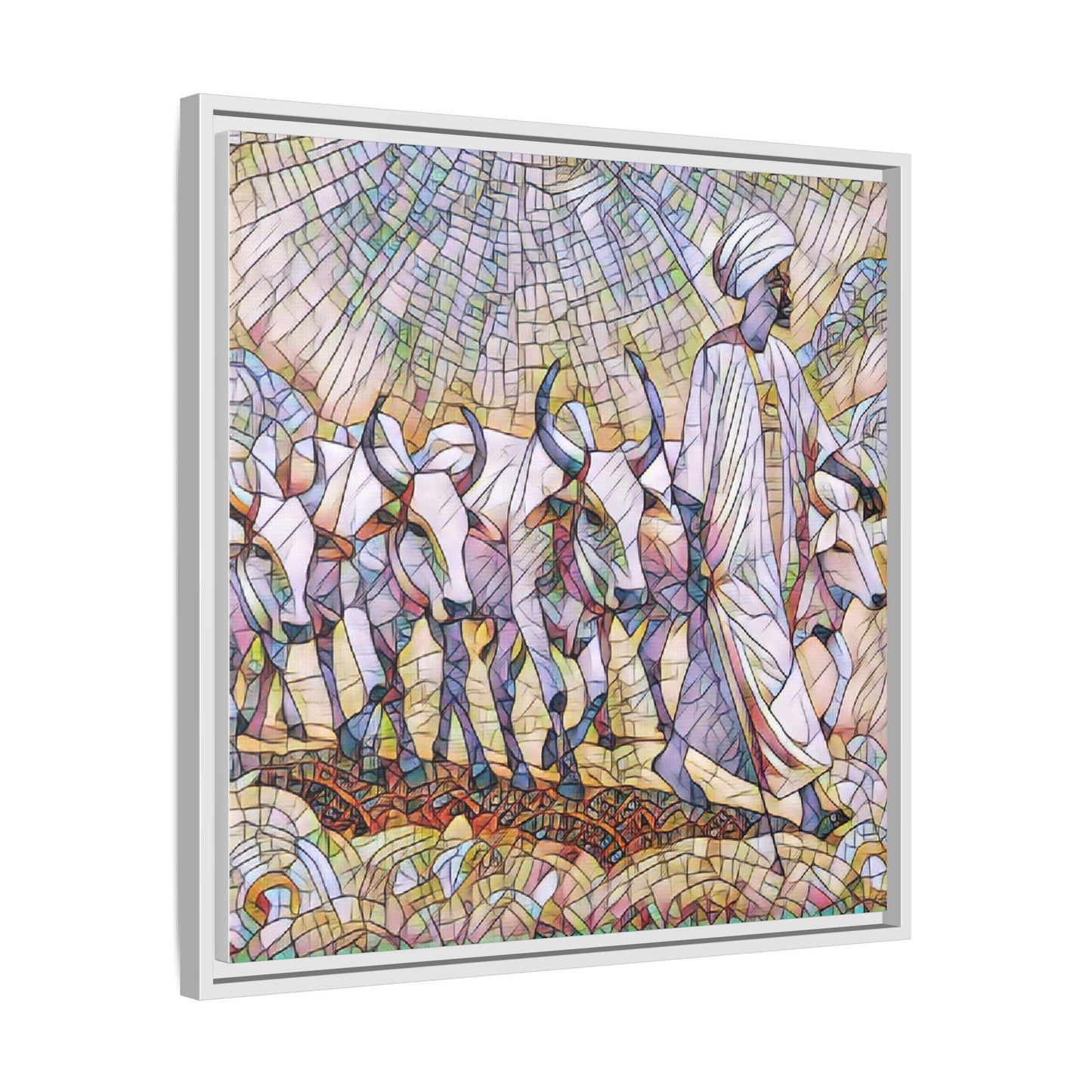 Framed Matte Canvas Art — African Herdsman Mosaic Print