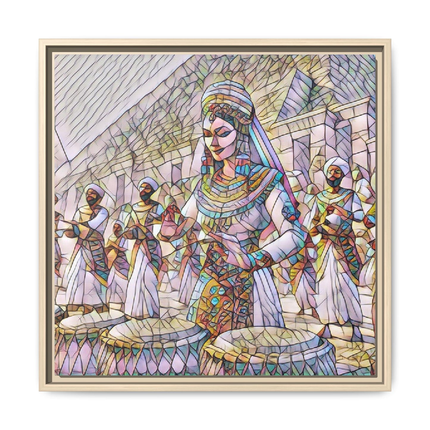 Egyptian Drummers Framed Canvas Art — Colorful Egyptian Dancer Wall Decor