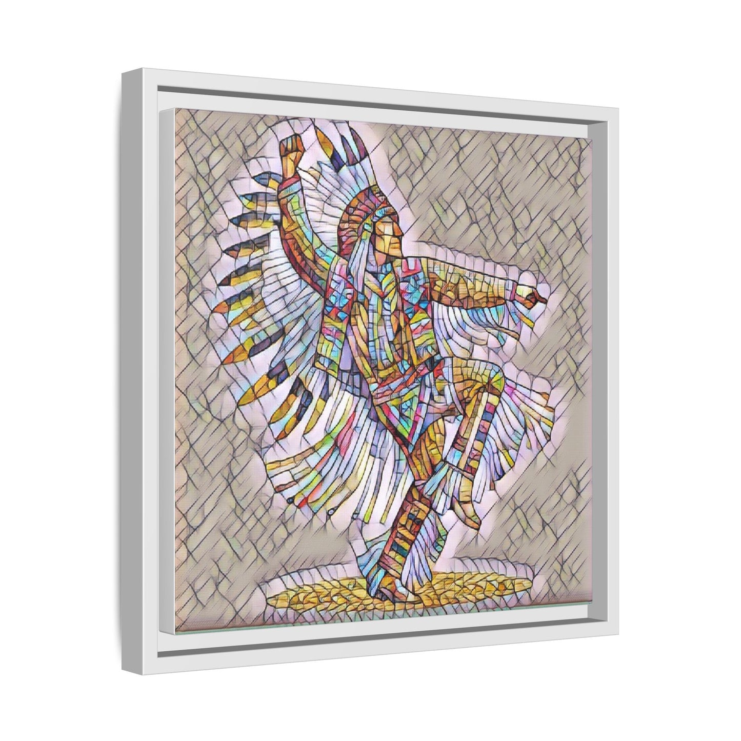 Colorful Native Dancer Framed Canvas Art — Stained Glass Style Wall Decor