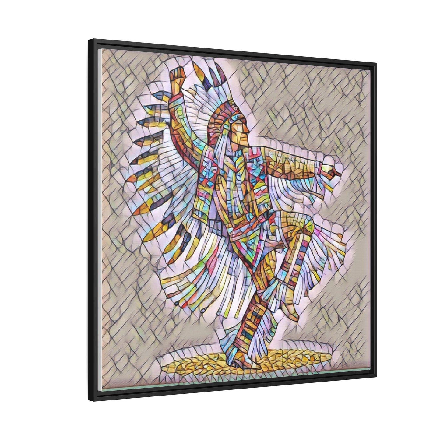 Colorful Native Dancer Framed Canvas Art — Stained Glass Style Wall Decor
