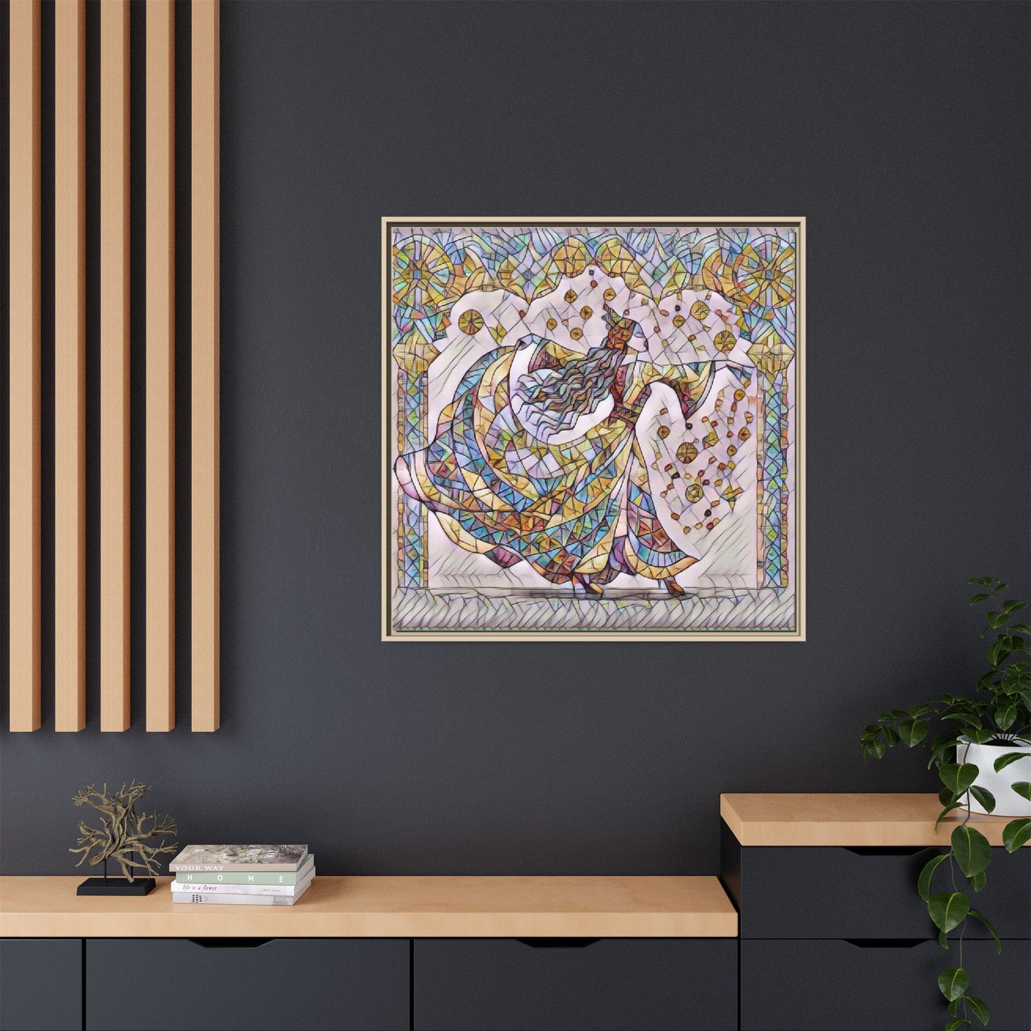 Stained Glass Dancing Dervish Framed Canvas Art