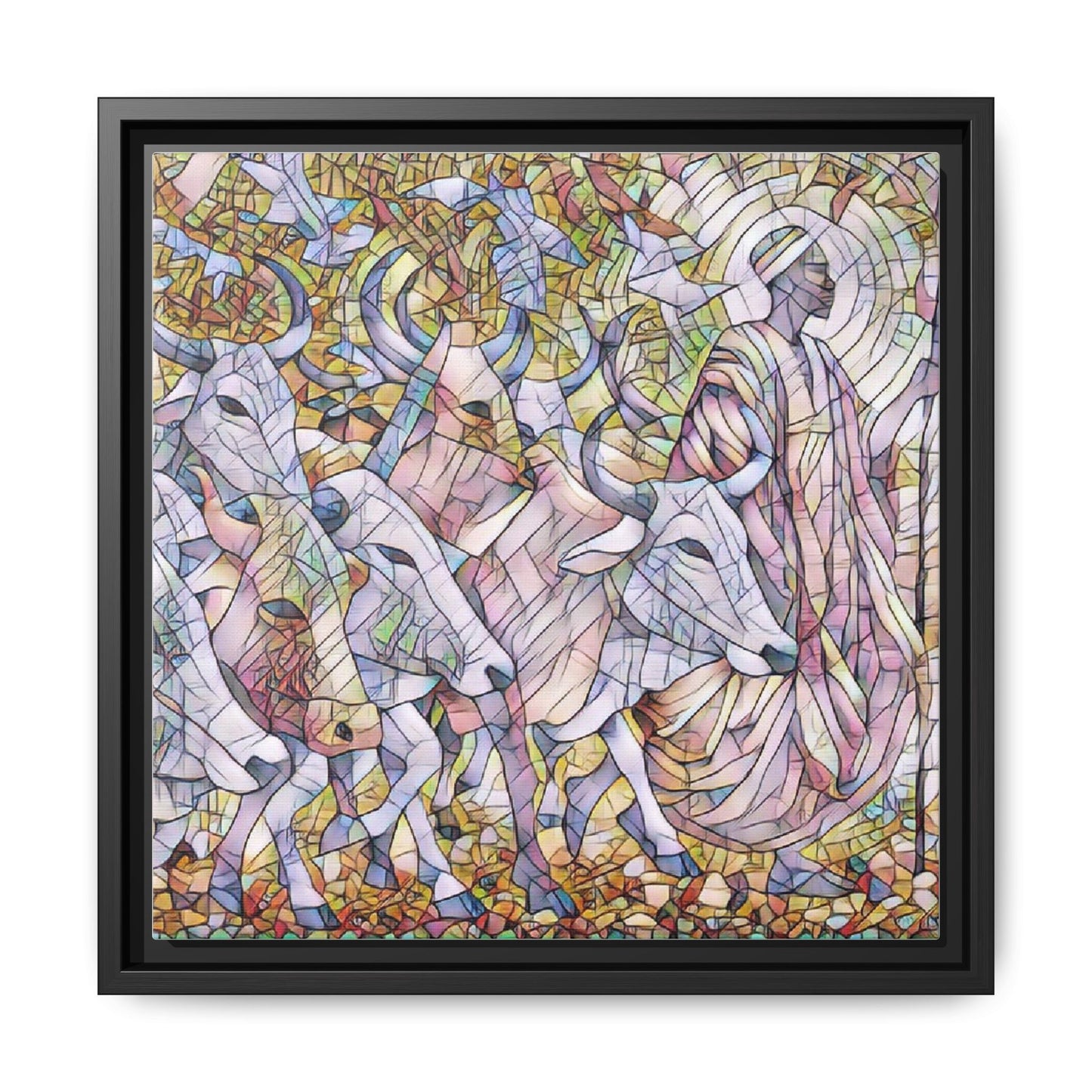 Framed Matte Canvas Art — Stained-Glass Style Cattle Herd
