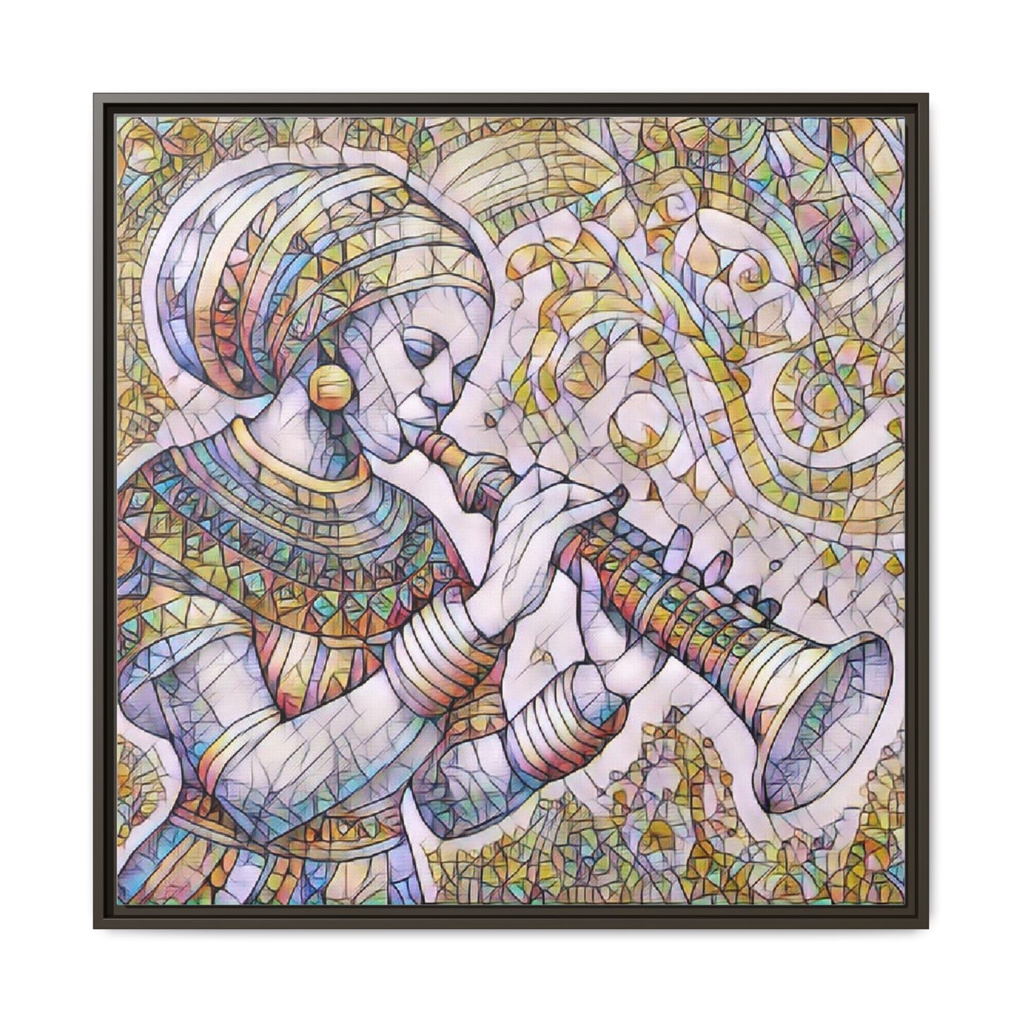 Egyptian Flutist Mosaic Matte Canvas Framed Art