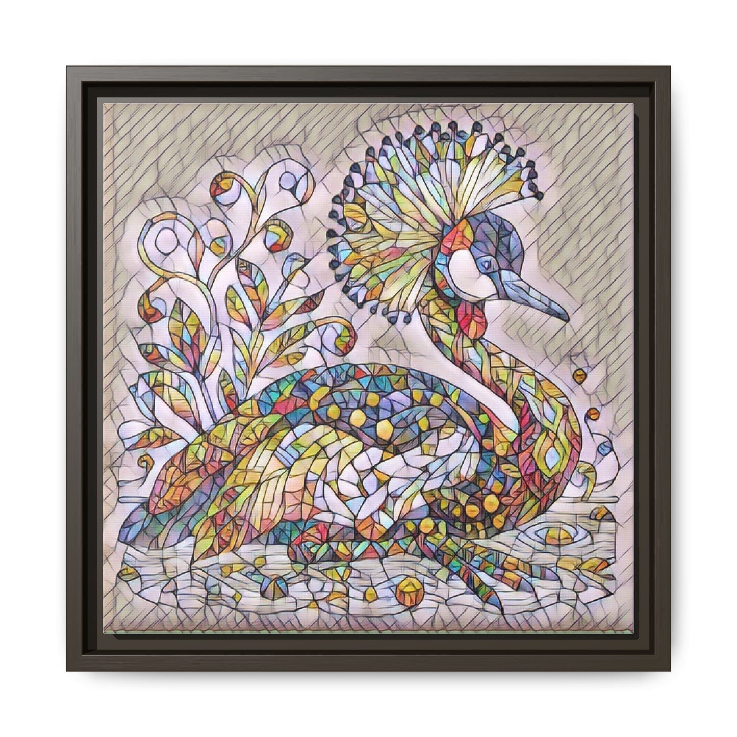 Colorful Peacock Mosaic Framed Canvas Art