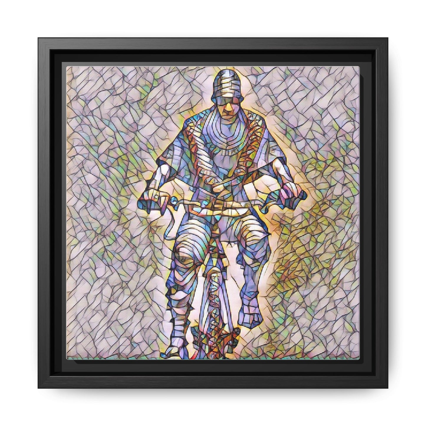 Framed Matte Canvas Art - Stylized Cyclist Illustration