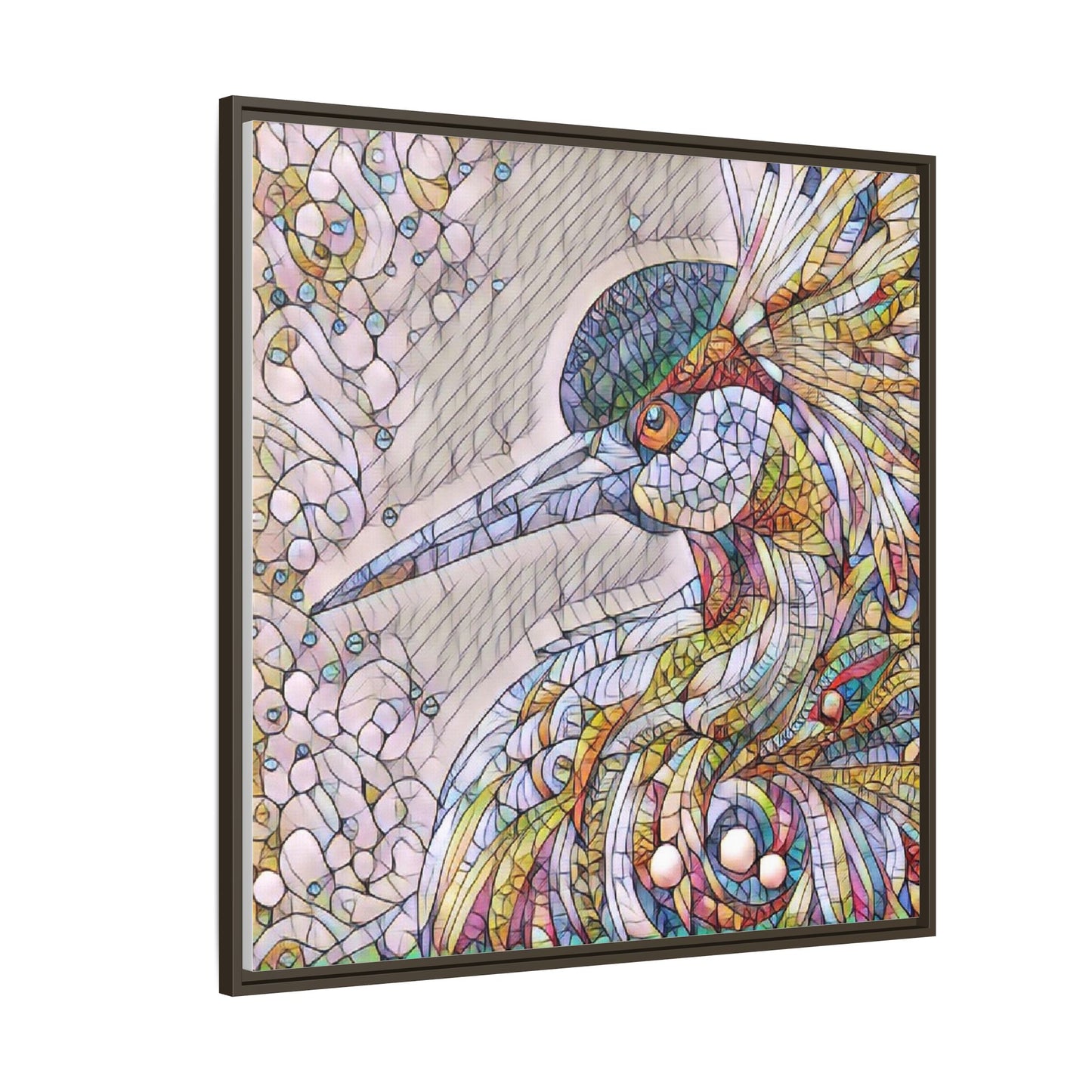 Colorful Stained-Glass Heron Matte Canvas Framed Wall Art