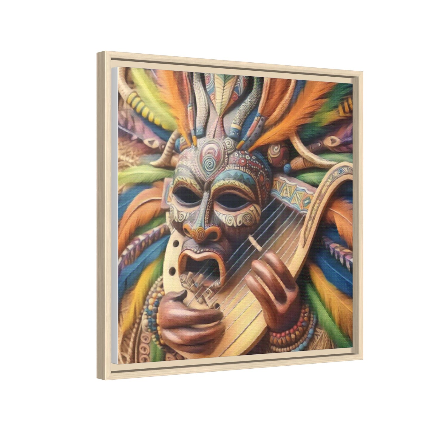Colorful Tribal Mask Canvas — Framed Matte Wall Art