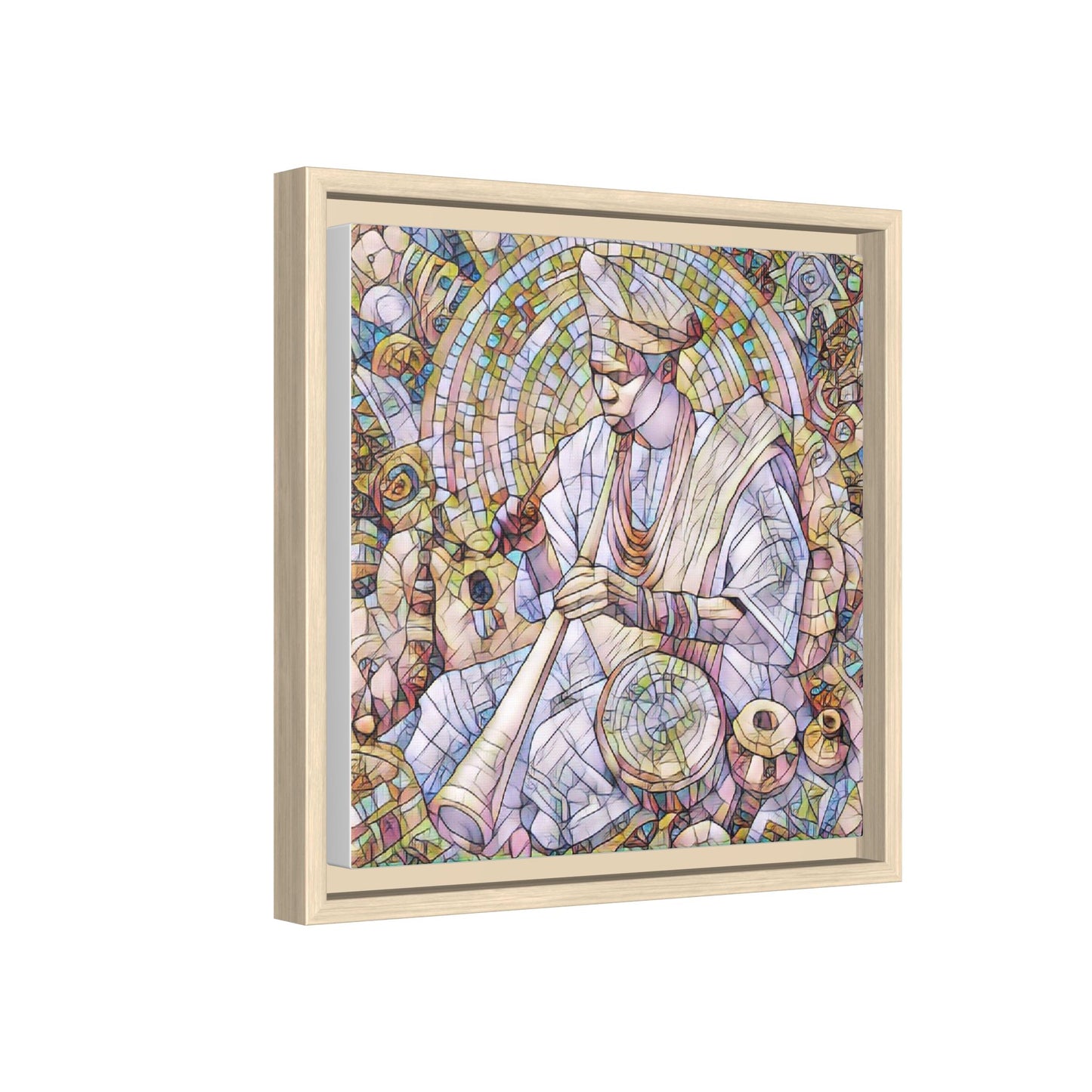 Framed Matte Canvas Print — African Drummer Mosaic Art