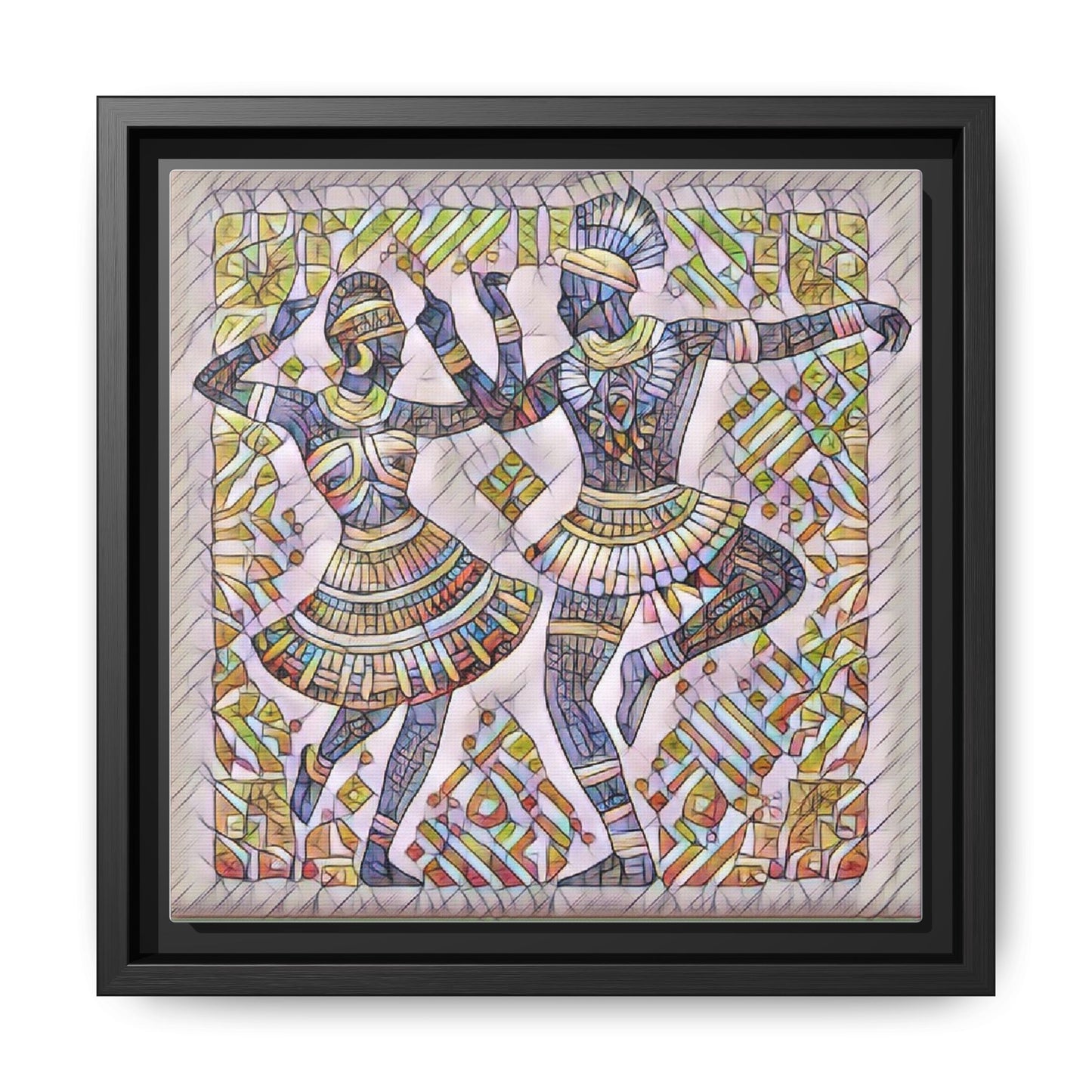 Framed Matte Canvas Print — Colorful Tribal Dancers Wall Art