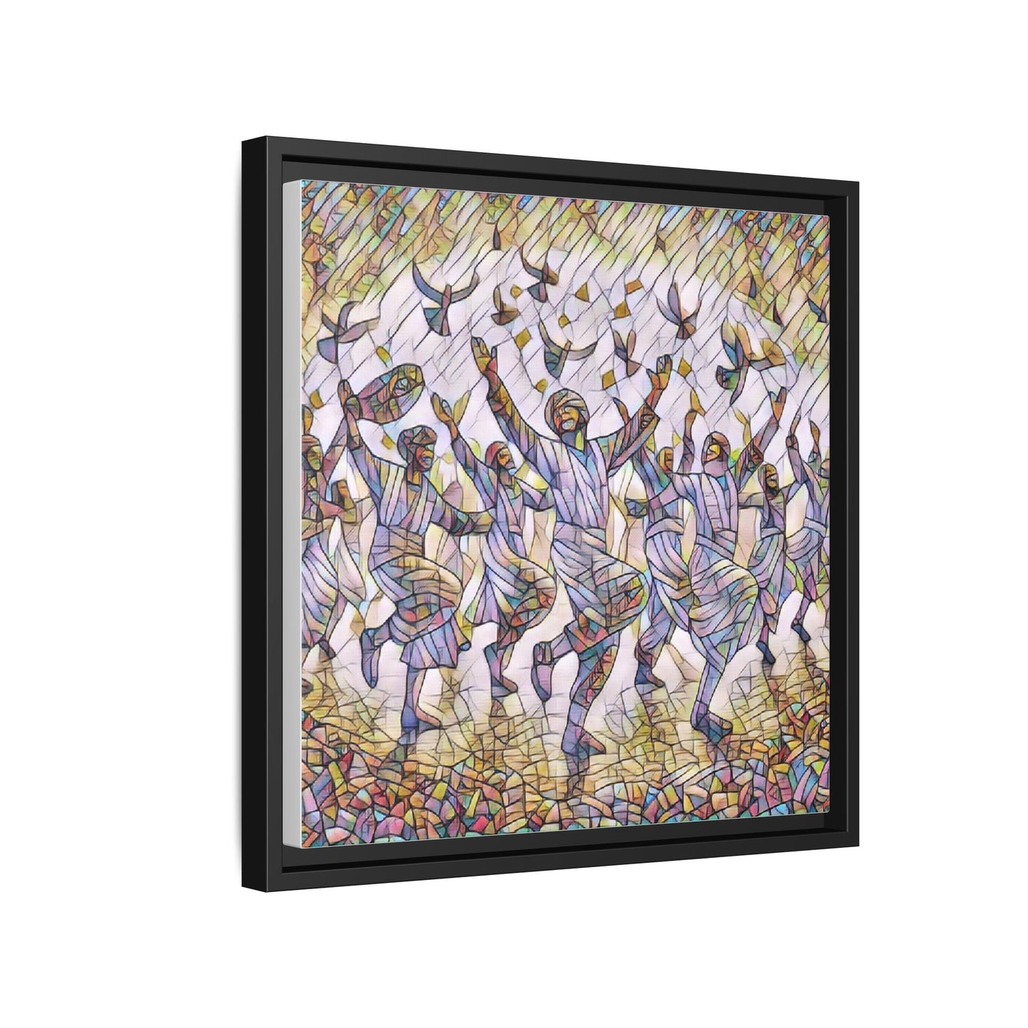 Framed Canvas Art - Joyful Dancers with Doves (Multicolor)