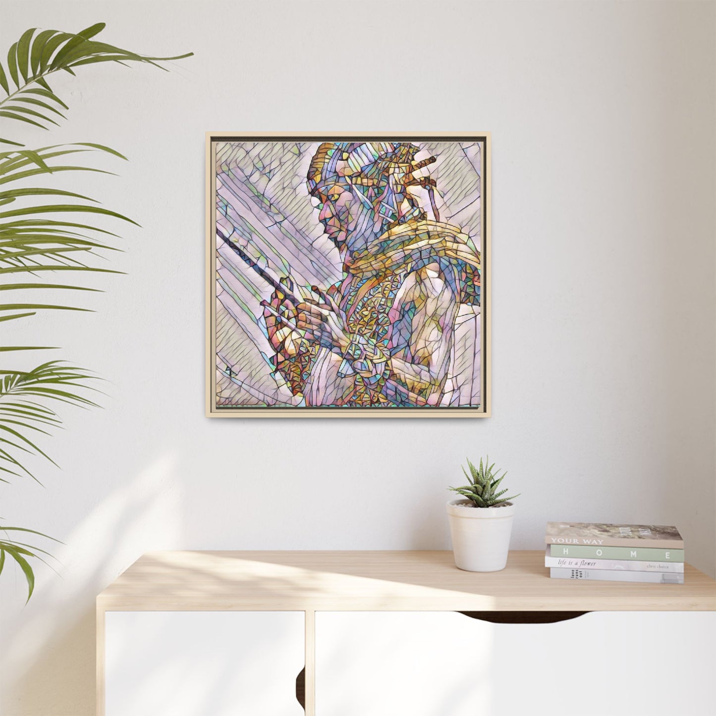 Framed Canvas Art - Colorful Tribal Warrior Portrait (Matte)