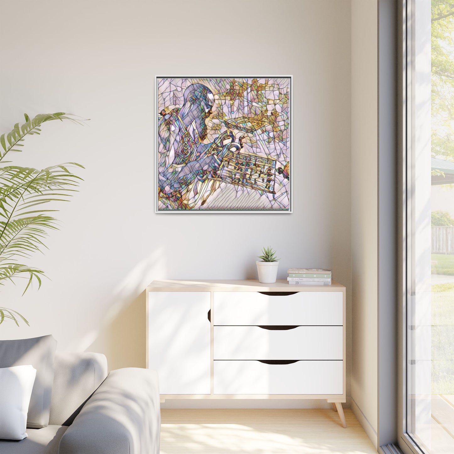 Framed Matte Canvas Art – Abstract Musician with Keyboard (Multi-Color)