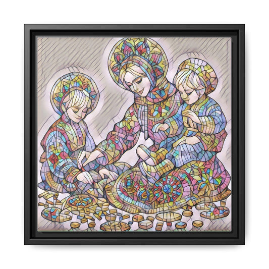 Stained Glass Nativity Matte Framed Canvas — Holy Family Wall Art