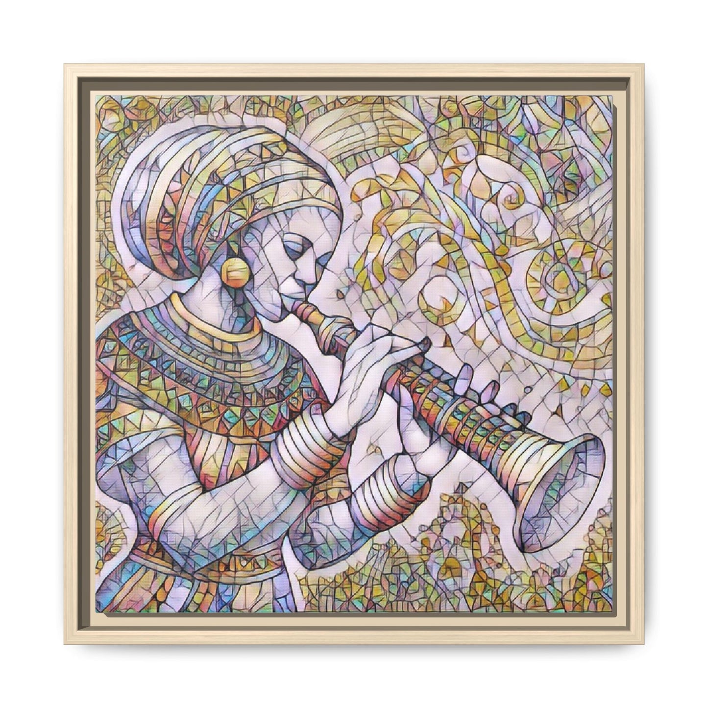 Egyptian Flutist Mosaic Matte Canvas Framed Art