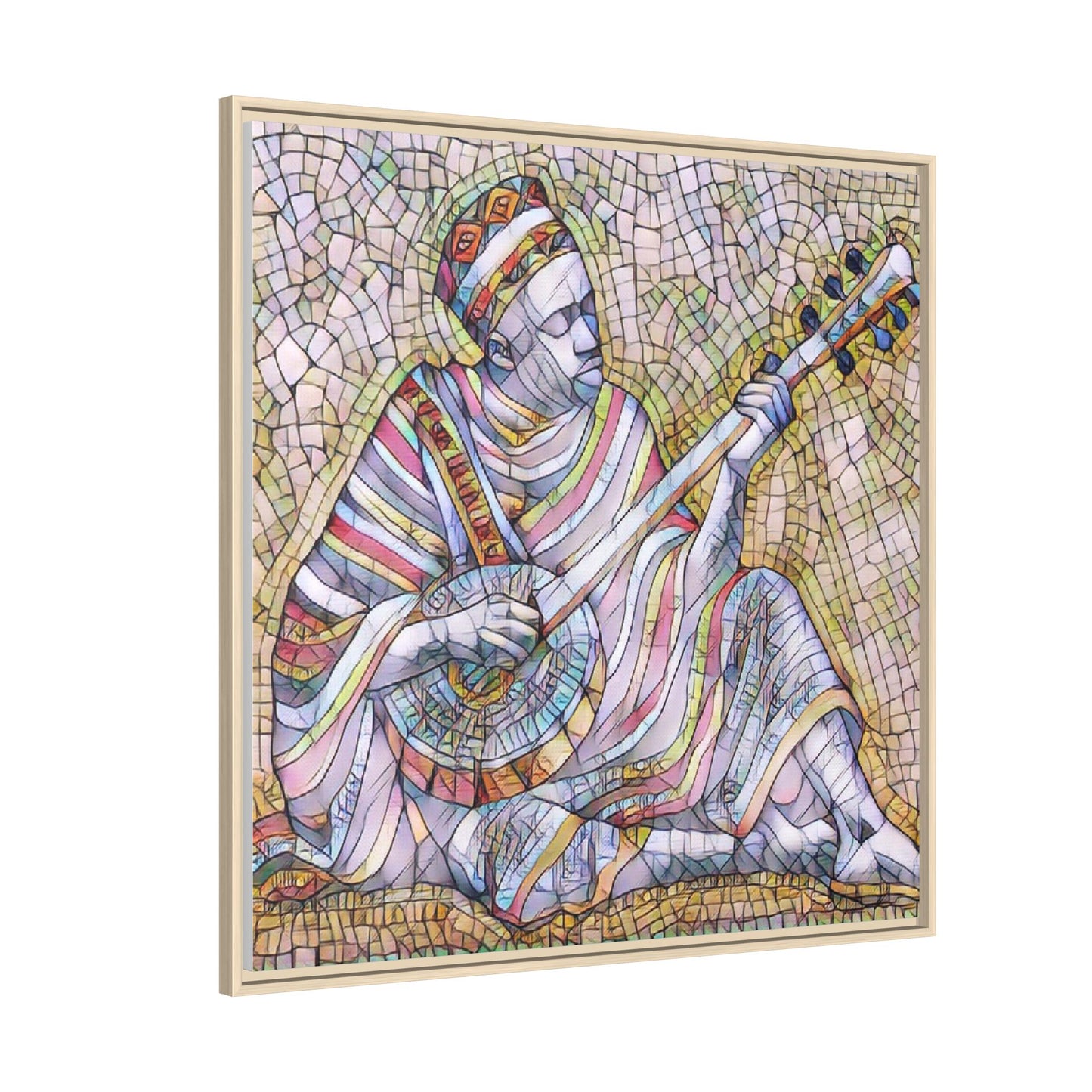 Framed Mosaic Musician Canvas – Colorful Bohemian Wall Art