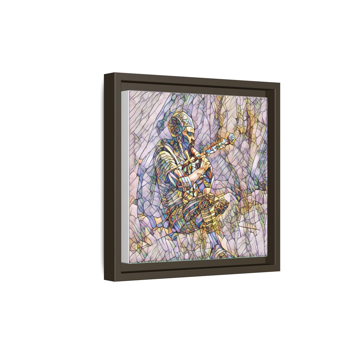 Celtic Piper Framed Matte Canvas — Stained-Glass Style Highland Bagpiper Art