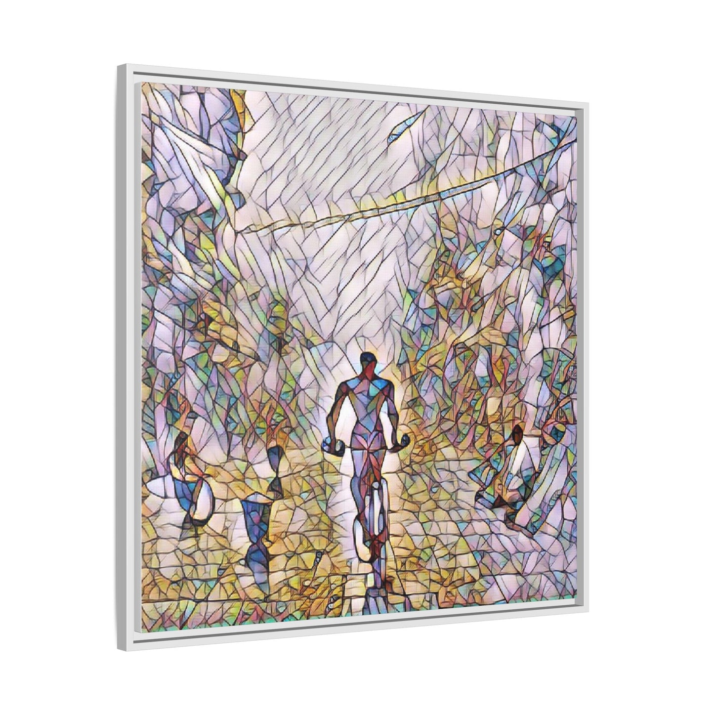 Cyclist Stained-Glass Matte Canvas Framed Wall Art