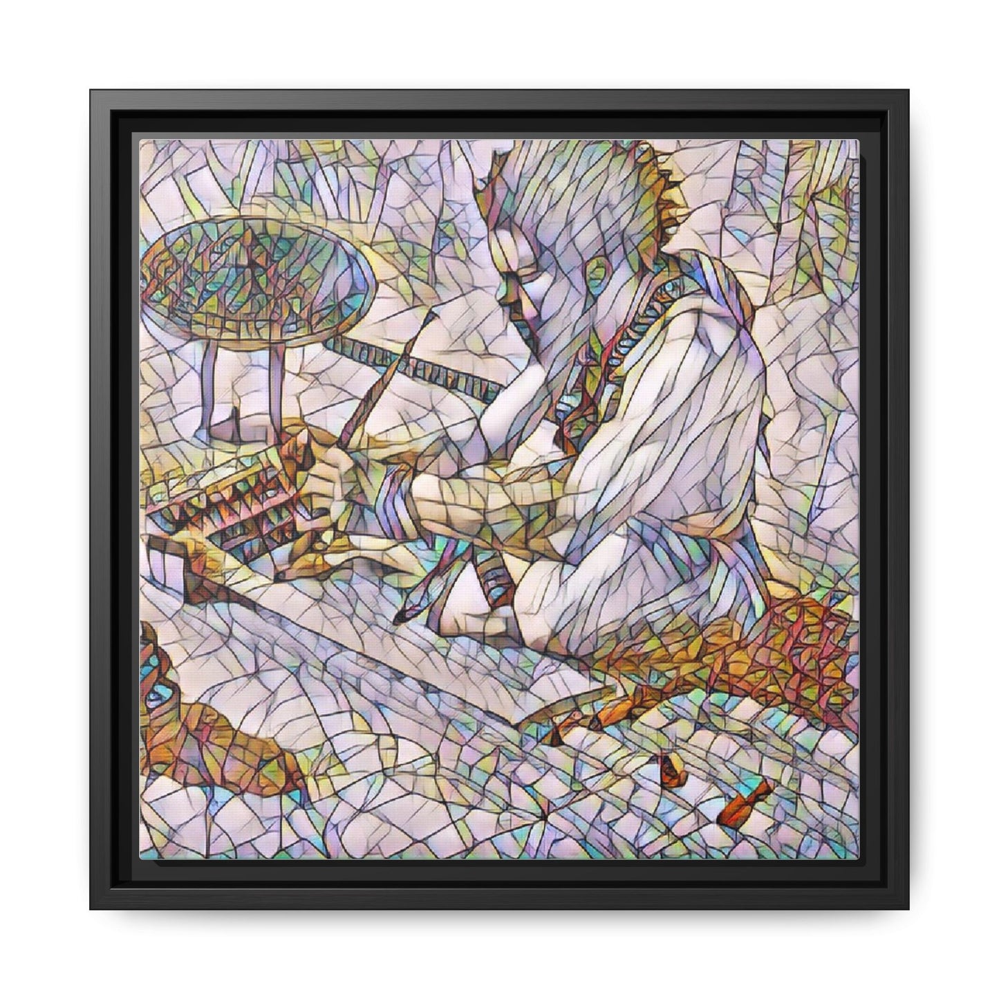 Framed Matte Canvas — Abstract Drummer Mosaic Wall Art
