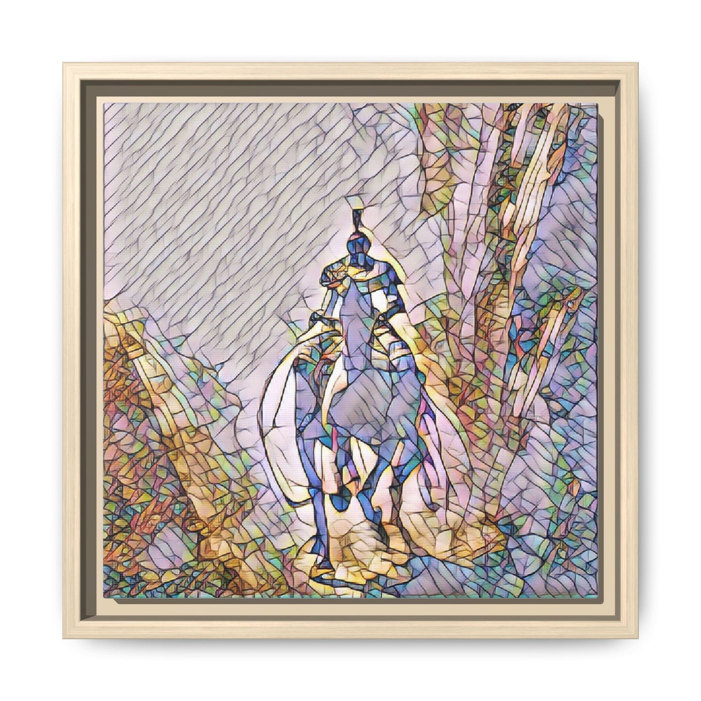 Stained-Glass Knight Matte Framed Canvas Wall Art