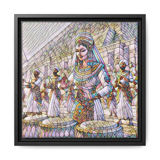 Egyptian Drummers Framed Canvas Art — Colorful Egyptian Dancer Wall Decor