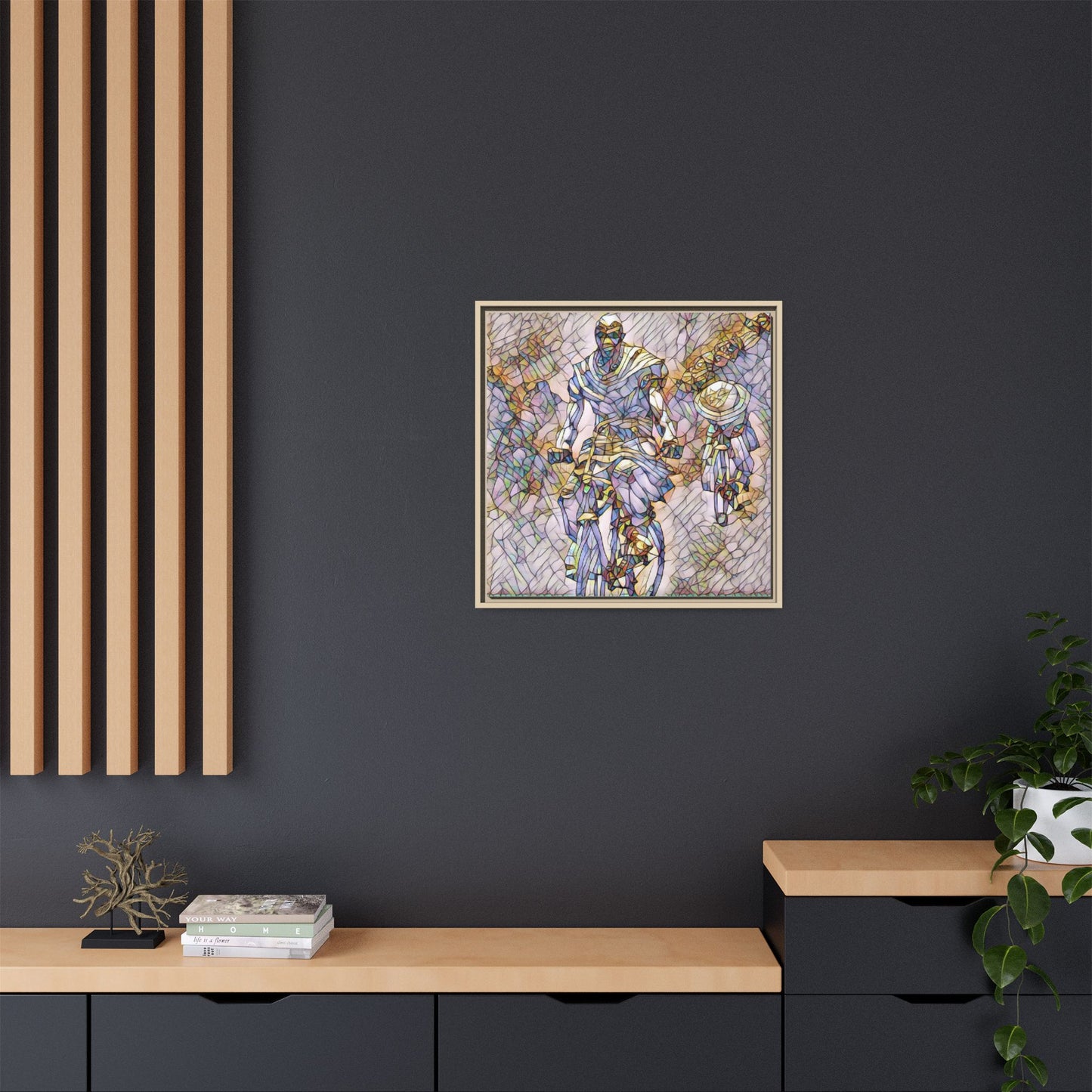 Framed Matte Canvas — Abstract Cyclist Artwork (Multi‑Color)