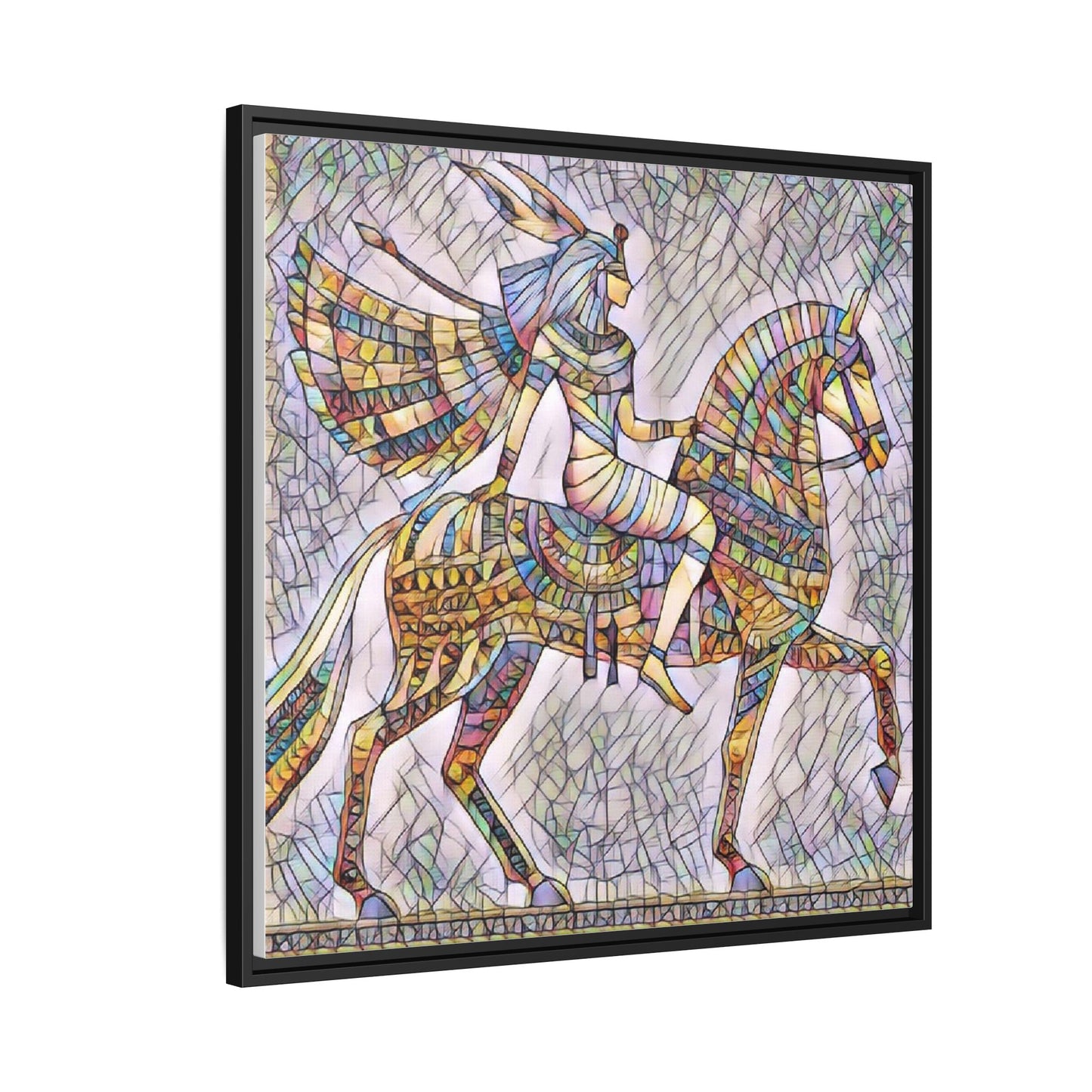 Stained-Glass Style Egyptian Horseman Framed Canvas Print