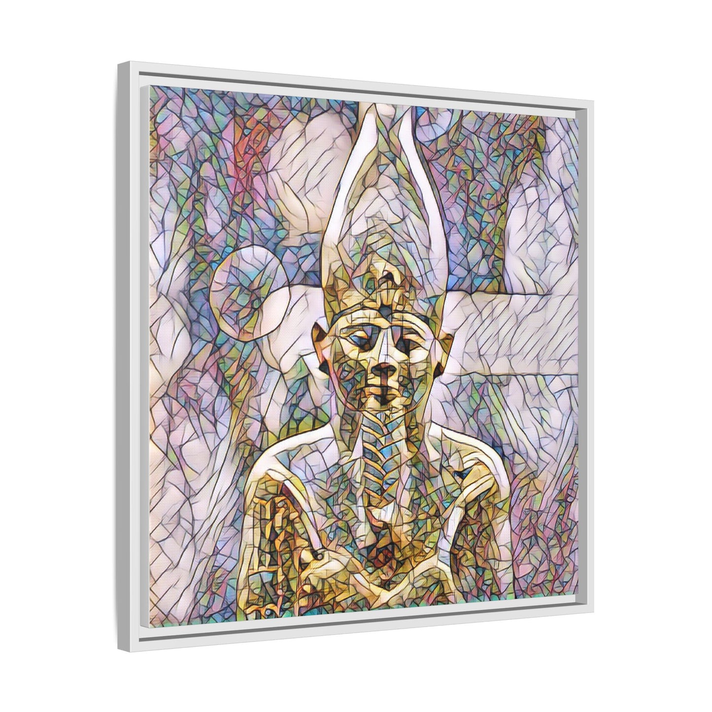 Egyptian Pharaoh Stained-Glass Style Matte Canvas Print, Framed