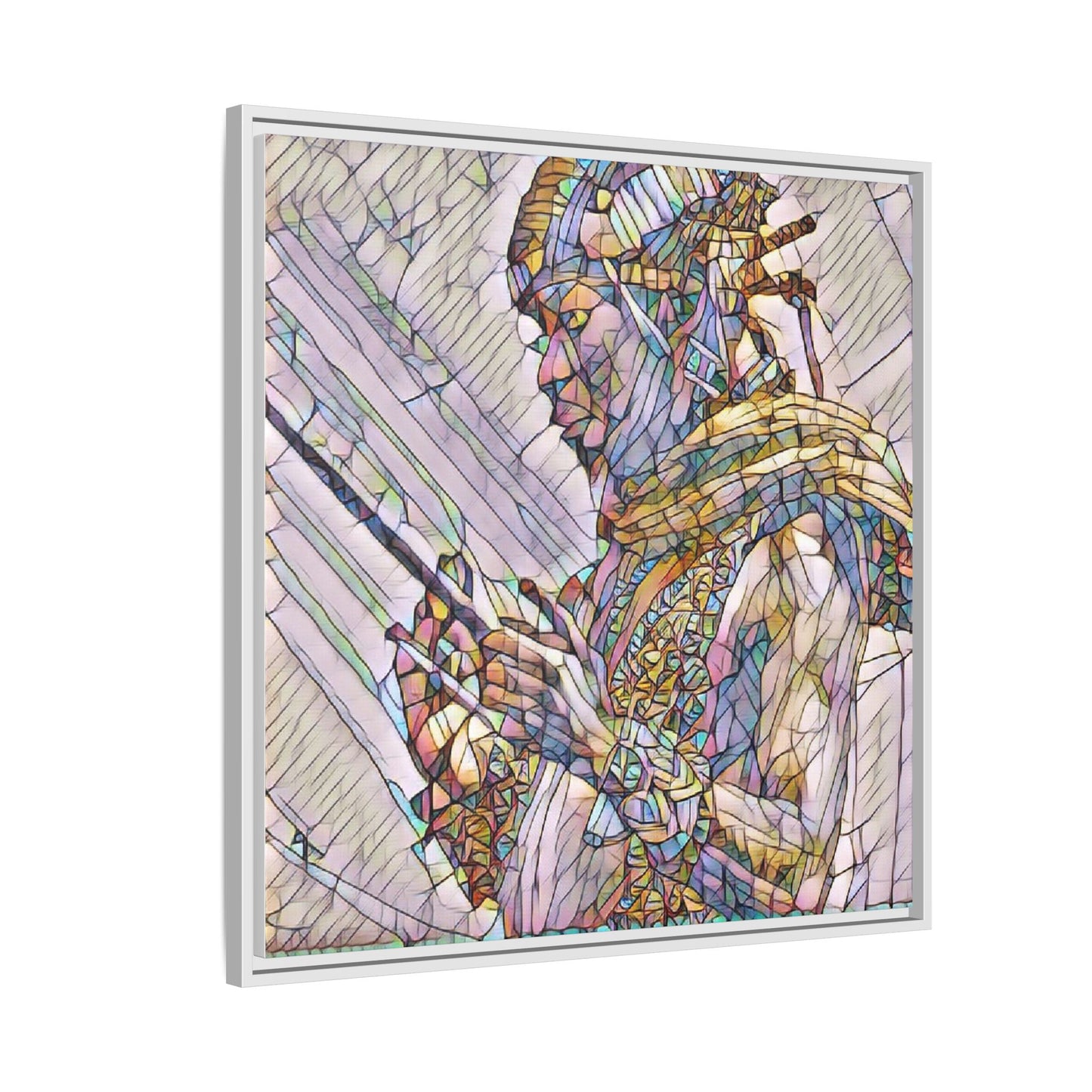 Framed Canvas Art - Colorful Tribal Warrior Portrait (Matte)