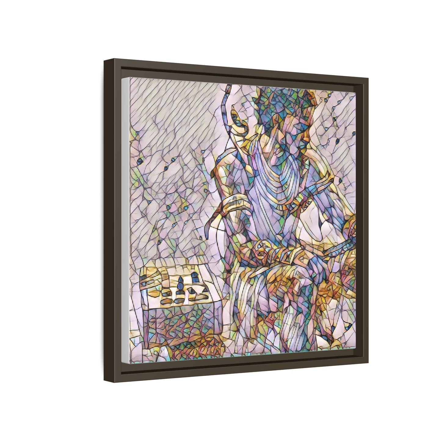 Framed Matte Canvas Art — Abstract Stained-Glass Chess Player