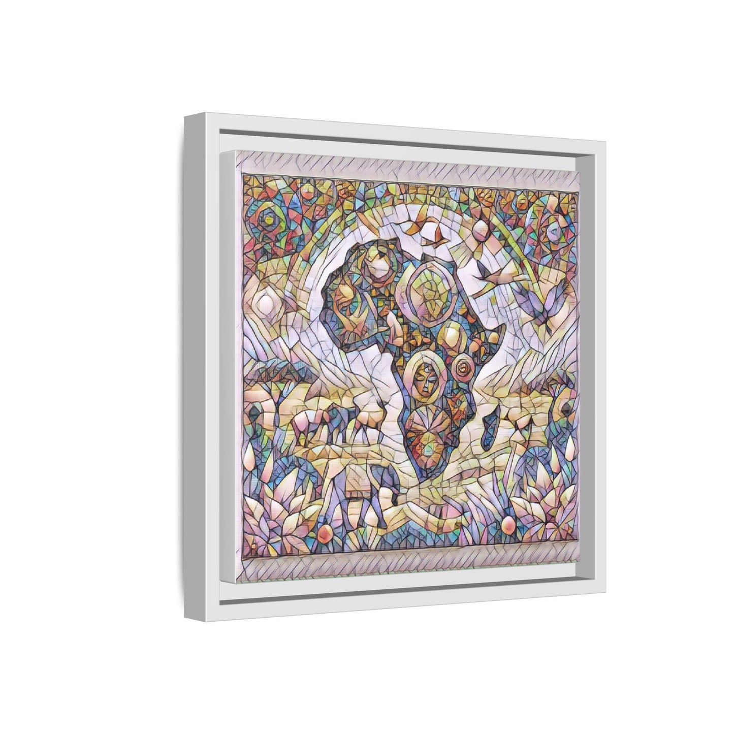 Abstract Mosaic Africa Framed Canvas — Colorful Stained-Glass Wall Art