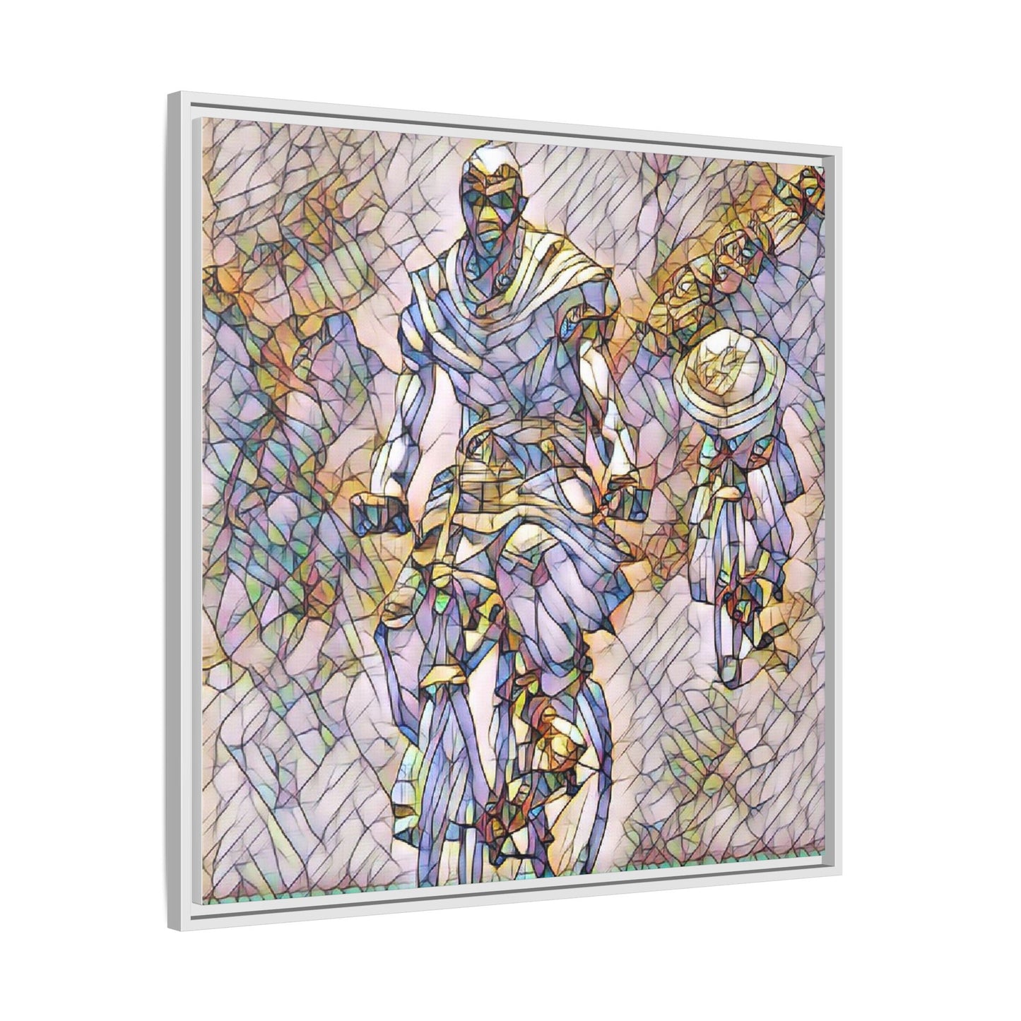 Framed Matte Canvas — Abstract Cyclist Artwork (Multi‑Color)