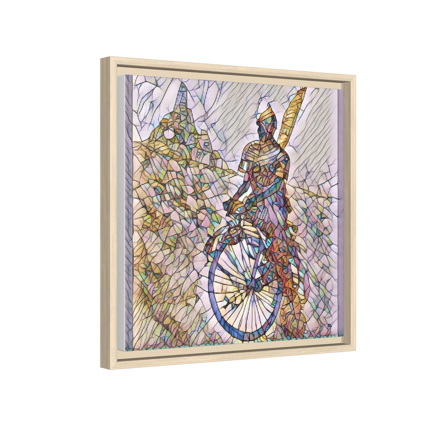 Cyclist Stained Glass Art Print — Framed Matte Canvas