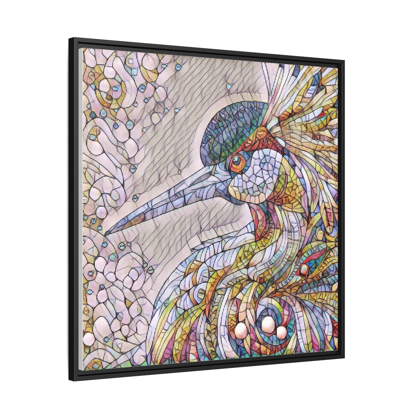 Colorful Stained-Glass Heron Matte Canvas Framed Wall Art