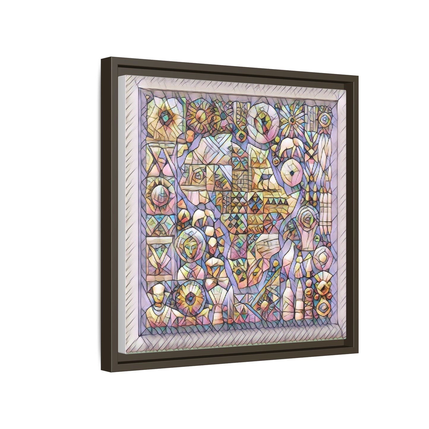 Framed Abstract Mosaic Matte Canvas Art — Pastel Geometric Wall Decor