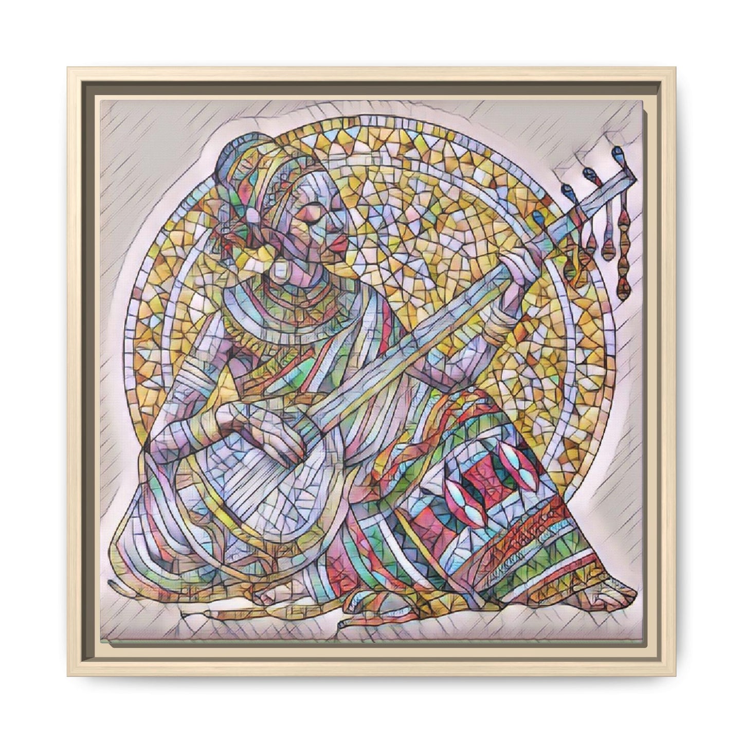 Framed Canvas Art - Colorful Mosaic Musician Wall Decor
