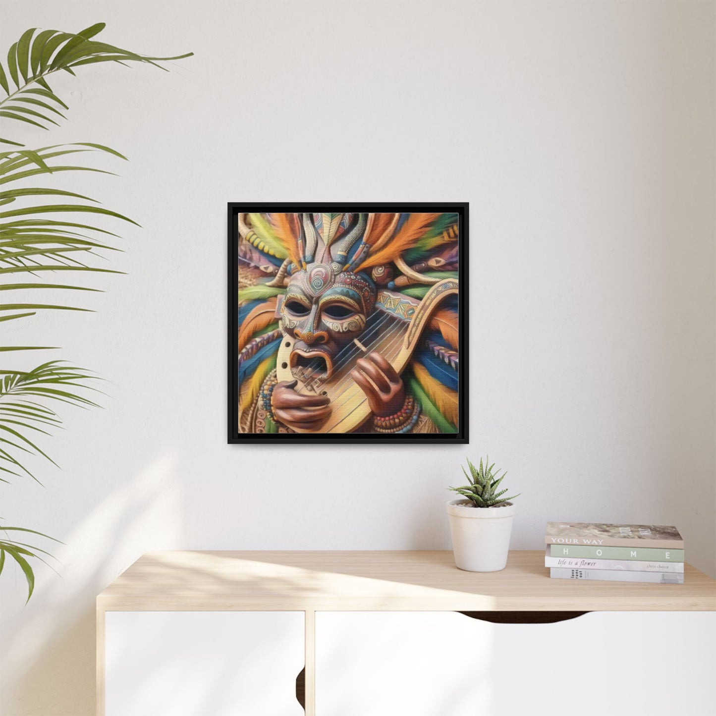Colorful Tribal Mask Canvas — Framed Matte Wall Art