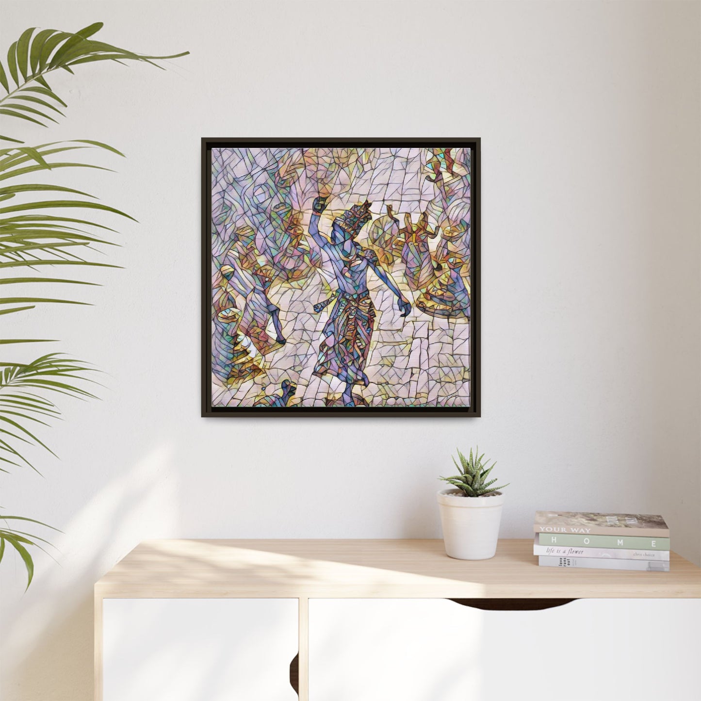 Framed Canvas Art — Colorful Mosaic Krishna Dance Print