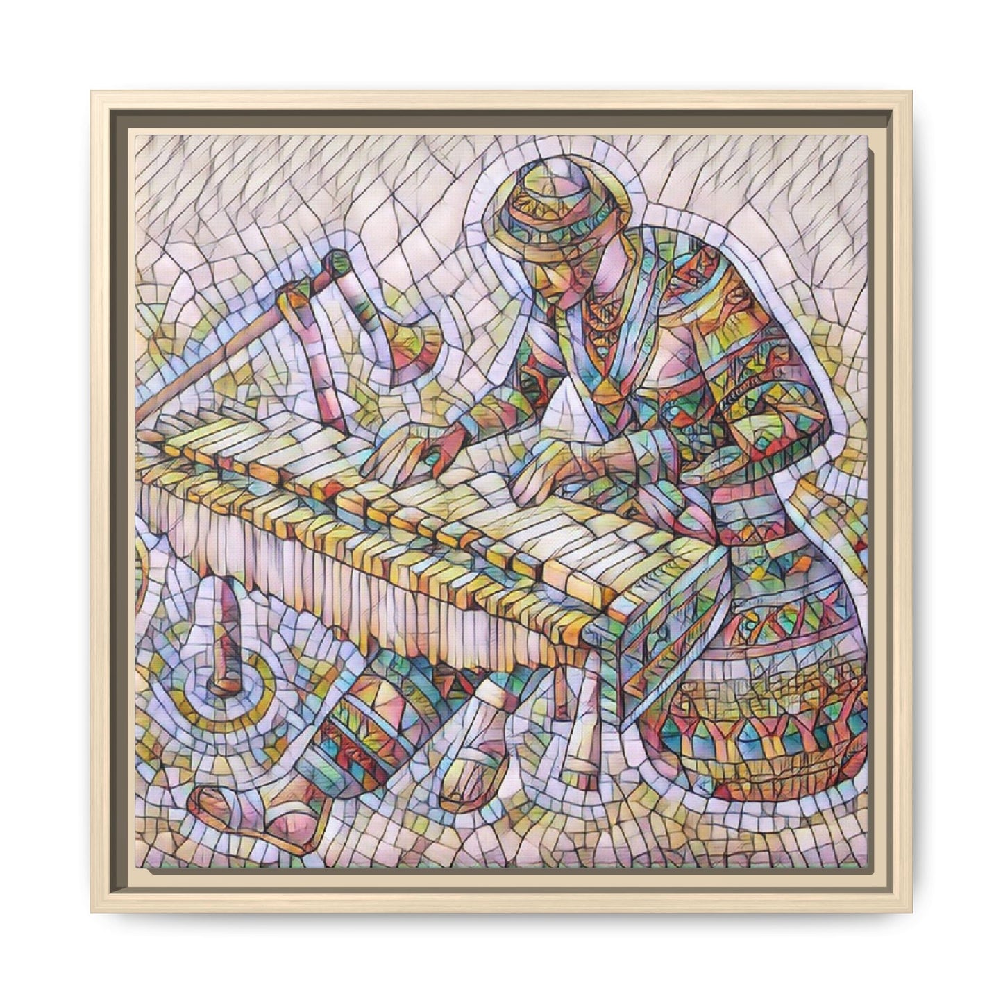 Framed Canvas Art - Colorful Mosaic Vibraphone Musician Print